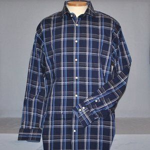 Thomas Dean Mens Shirt Size XXL Blue Plaid Button Down